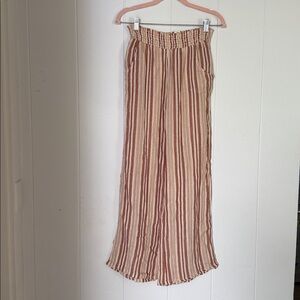 Billabong Striped Wide Leg Pants - Red and Cream